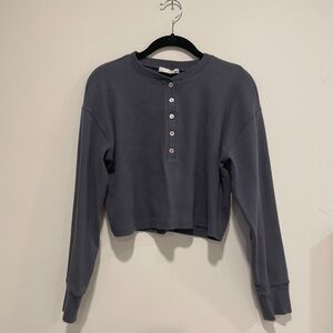 Aritzia Long Sleeve Henley Top in Charcoal Gray